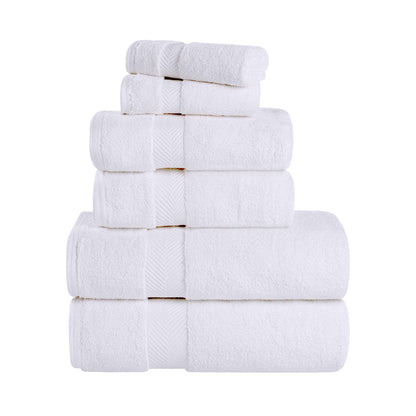 Zero-Twist Cotton Quick-Drying Absorbent Assorted 6 Piece Towel Set - White