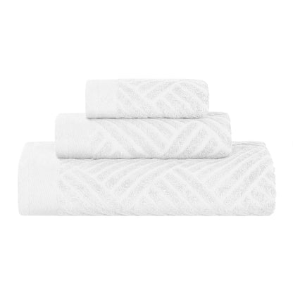 Basketweave Egyptian Cotton Jacquard 3 Piece Assorted Towel Set - White