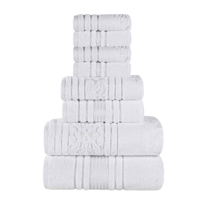 Sadie Zero Twist Cotton Solid and Jacquard Floral 8 Piece Towel Set