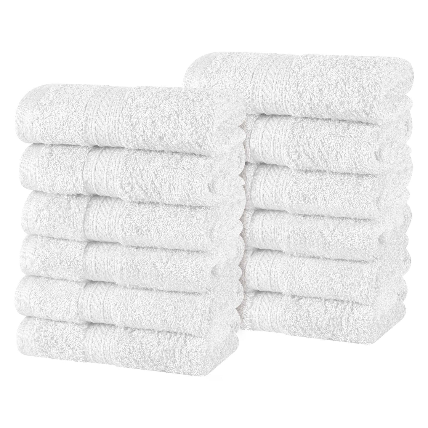 Atlas Cotton Absorbent Heavyweight Face Towel Washcloth Set of 12 - White