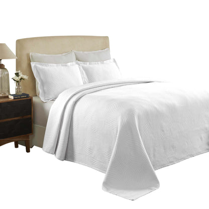 Cascade Cotton Jacquard Matelassé 3-Piece Bedspread Set - White