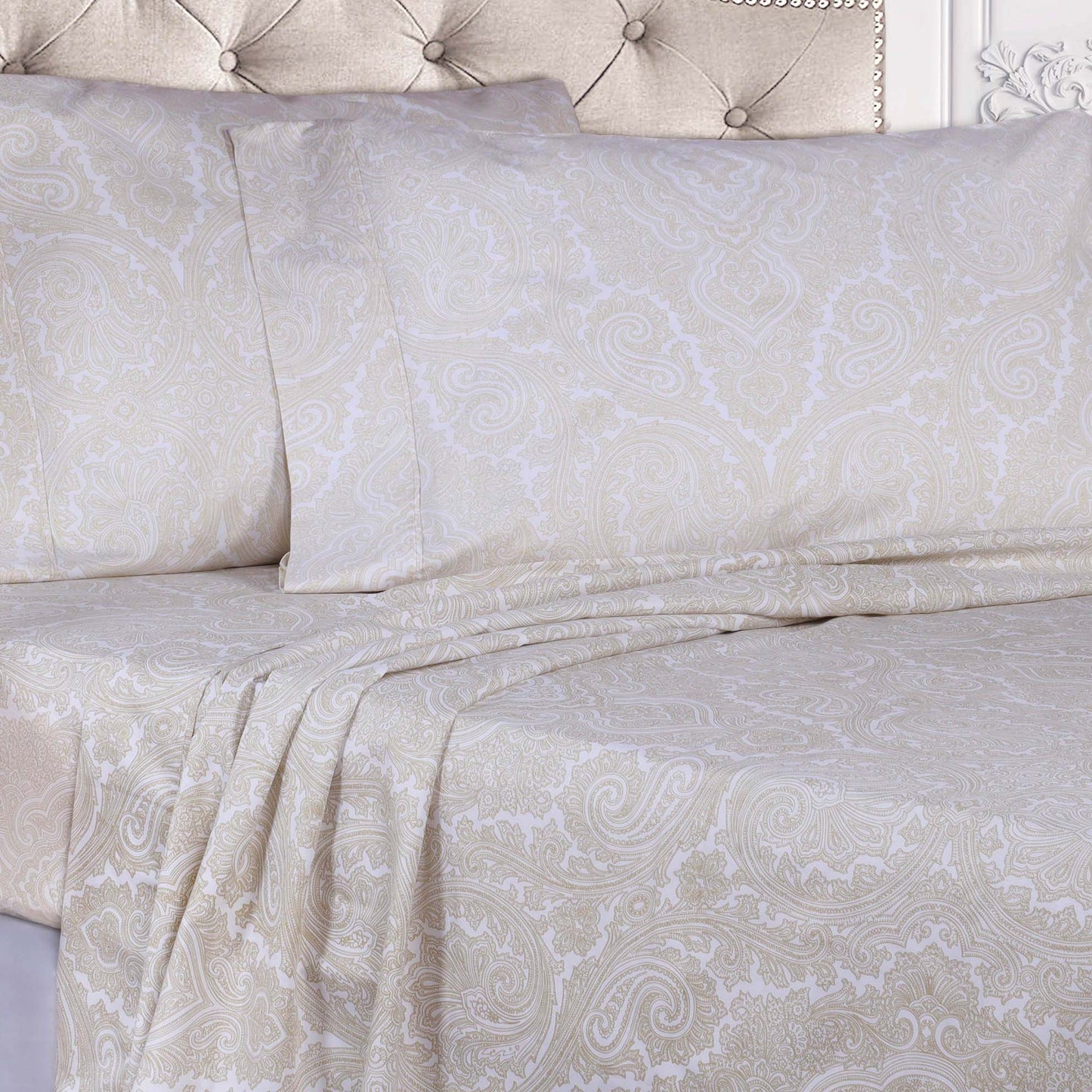 Italian Paisley 600 Thread Count Cotton Blend Deep Pocket Sheet Set - White
