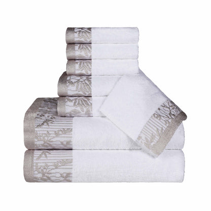 Wisteria Cotton Medium Weight Floral Jacquard Border 8 Piece Towel Set
