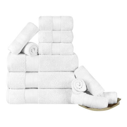 Turkish Cotton Highly Absorbent Solid 12 Piece Ultra Plush Towel Set - White