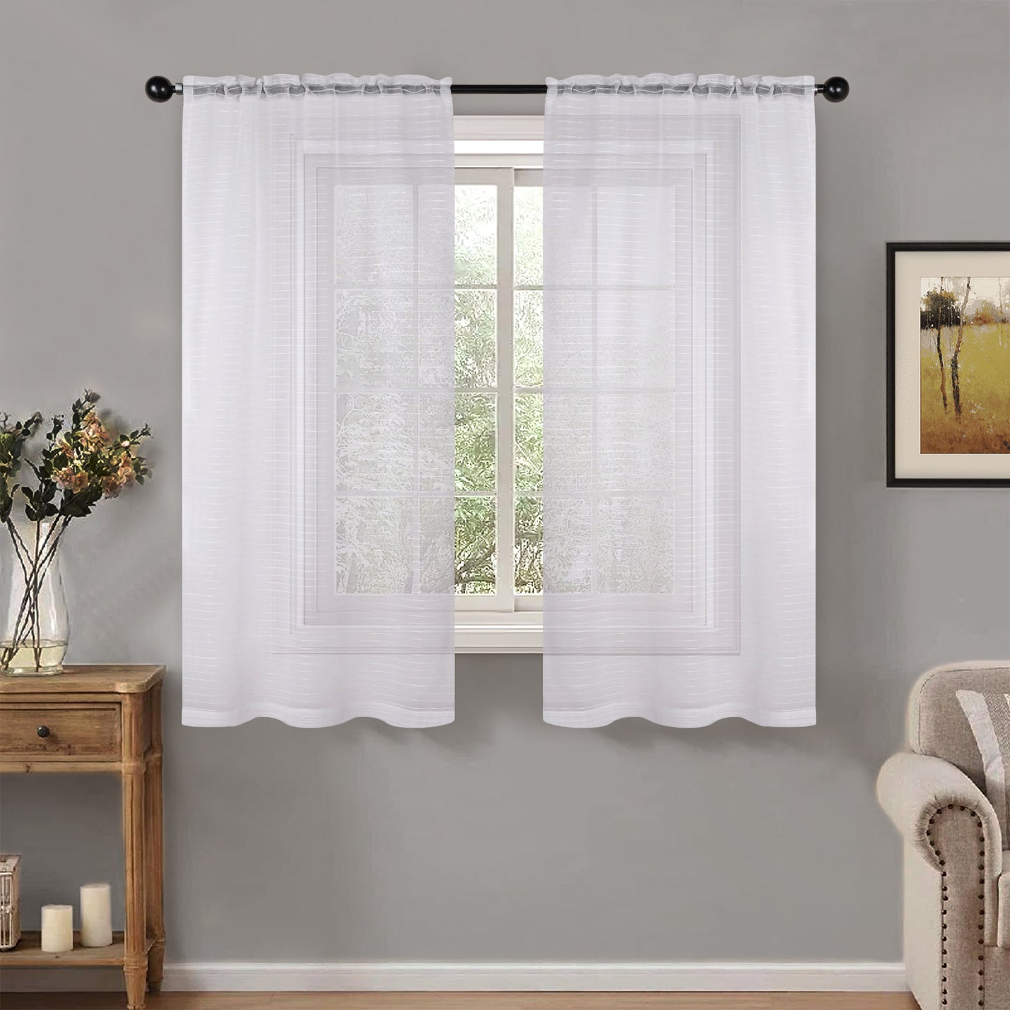 Jackson Striped Sheer Window Curtain Panels - White