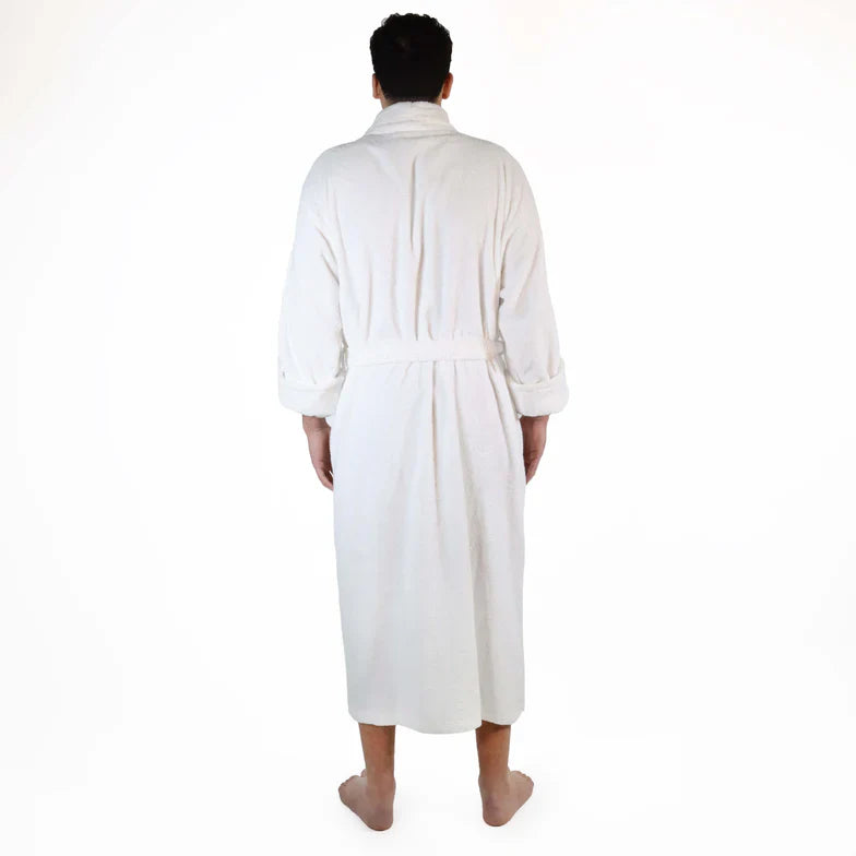 Classic Men's Bath Robe Turkish Cotton Bathrobe with Adjustable Belt - White