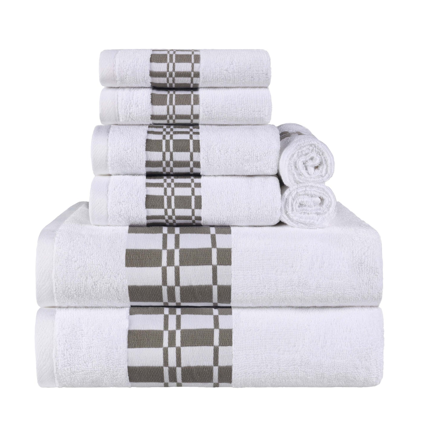 Larissa Cotton Geometric Border 8 Piece Assorted Towel Set - White