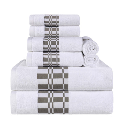 Larissa Cotton Geometric Border 8 Piece Assorted Towel Set - White
