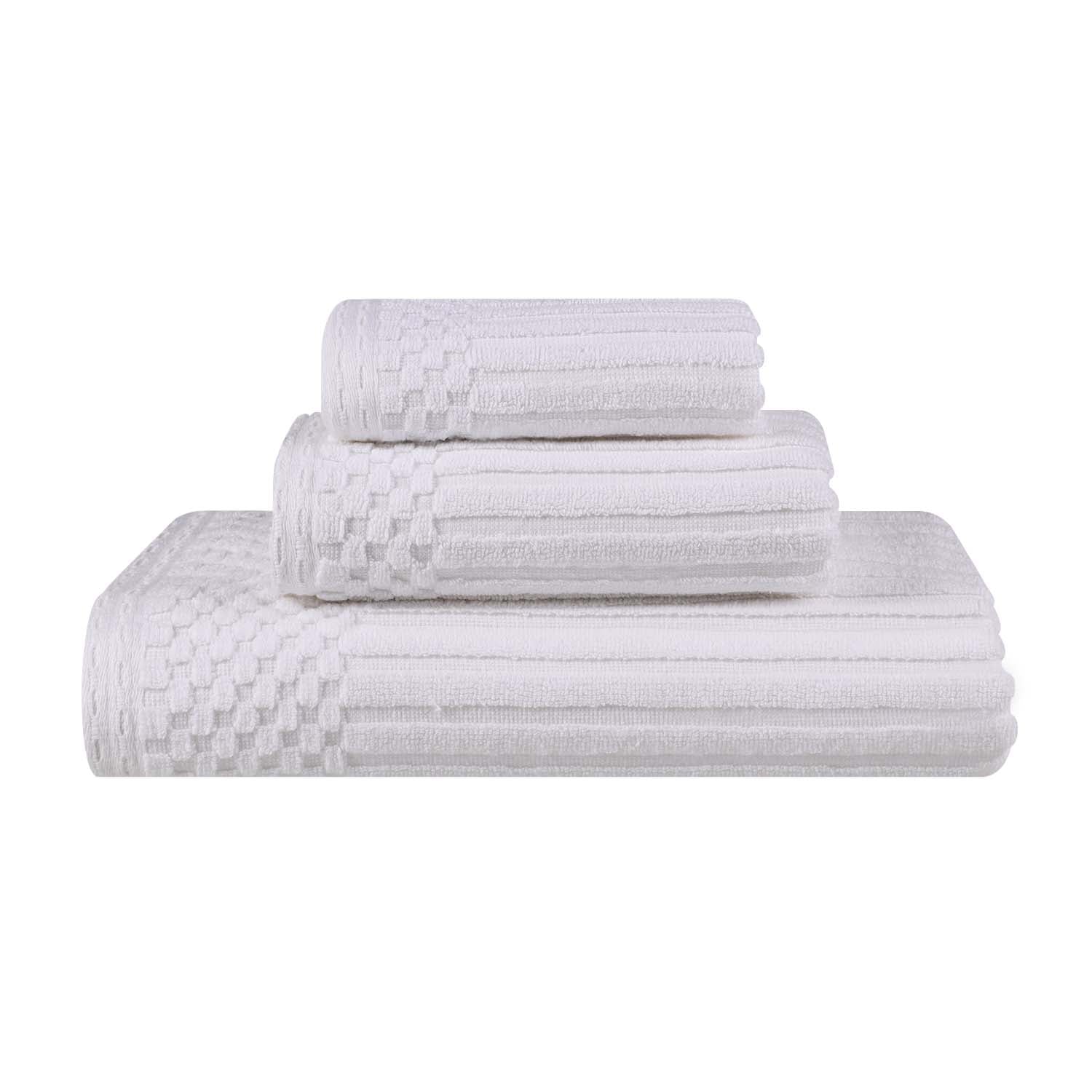Soho Ribbed Cotton Absorbent 3 Piece Assorted Towel Set - White