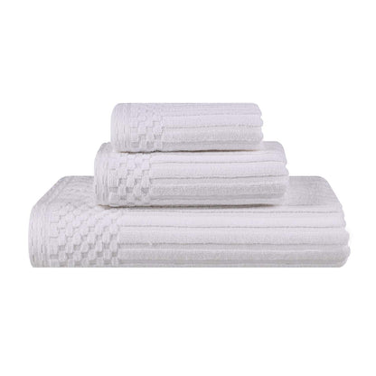 Soho Ribbed Cotton Absorbent 3 Piece Assorted Towel Set - White