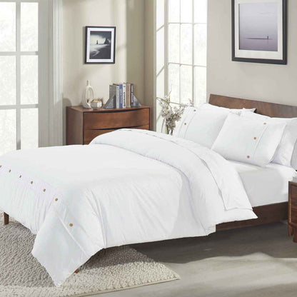 Gina Organic Cotton 300 Thread Count Percale 3 Piece Duvet Cover Set - White