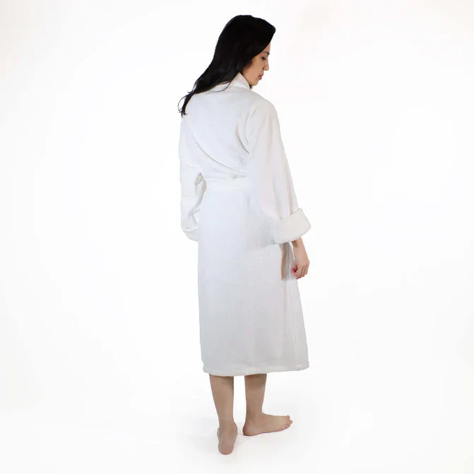 Classic Women's Bath Robe Turkish Cotton Bathrobe with Adjustable Belt - White