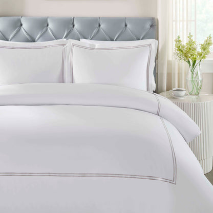 Fieldstone Cotton Two-Line Embroidered 3 Piece Duvet Cover Set - White