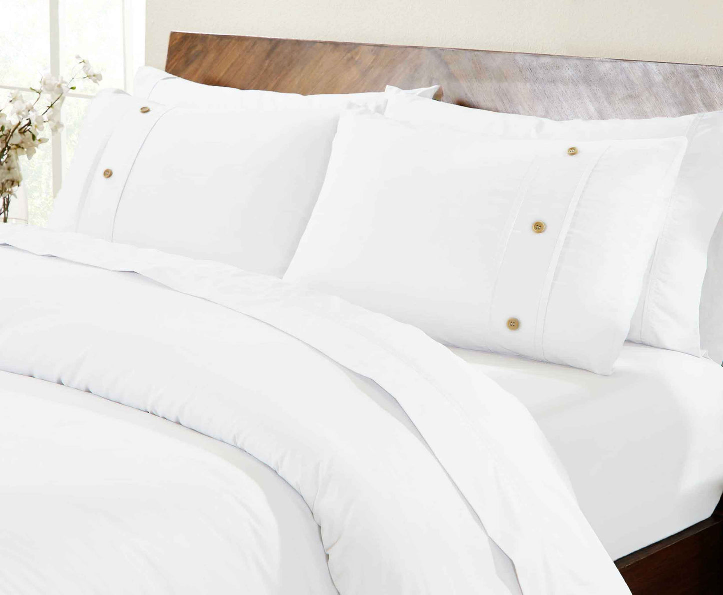 Gina Organic Cotton 300 Thread Count Percale 3 Piece Duvet Cover Set - White