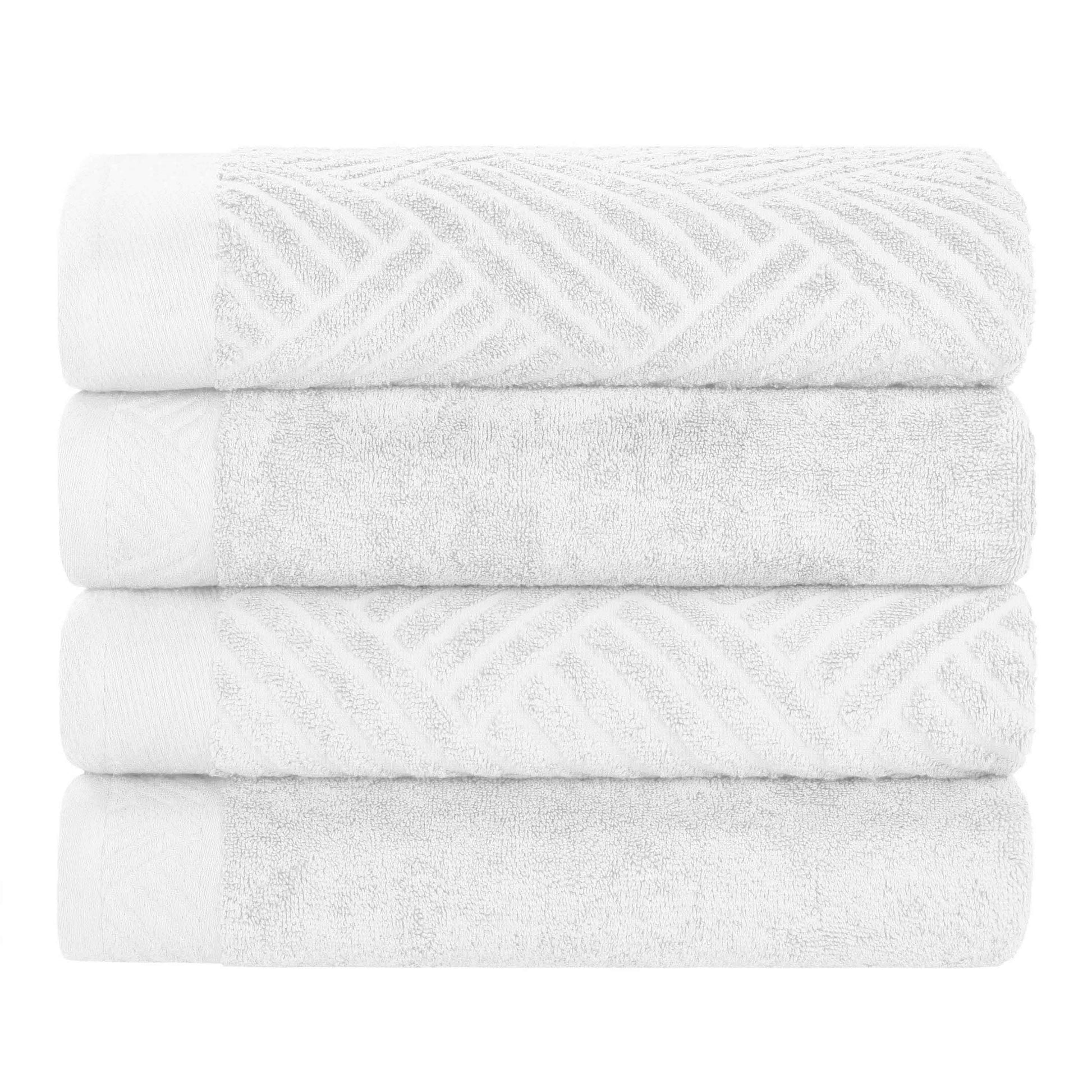 Basketweave Egyptian Cotton Jacquard and Solid Bath Towel Set of 4 - White