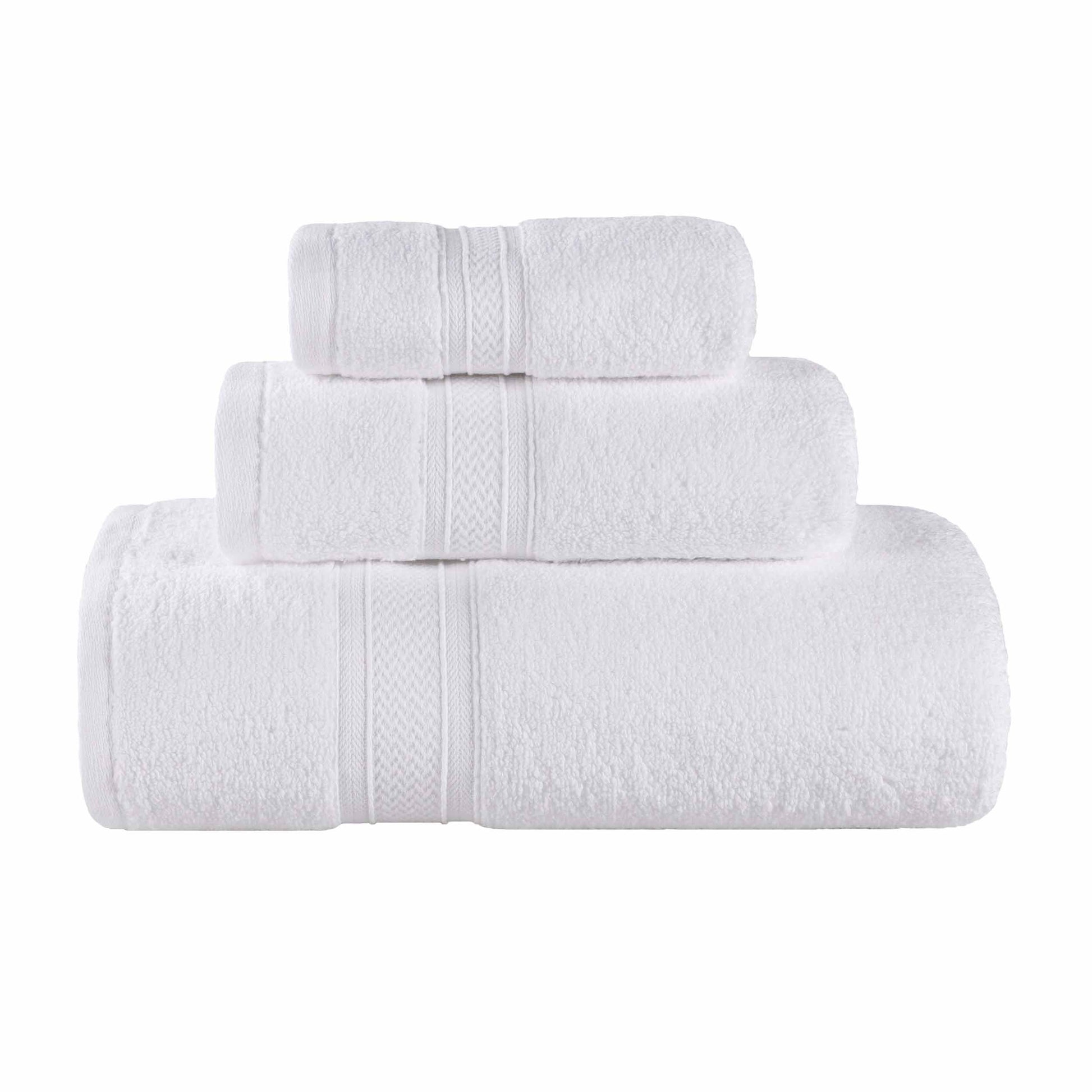 Chevron Zero Twist Solid Soft Absorbent Cotton 3 Piece Towel Set - White