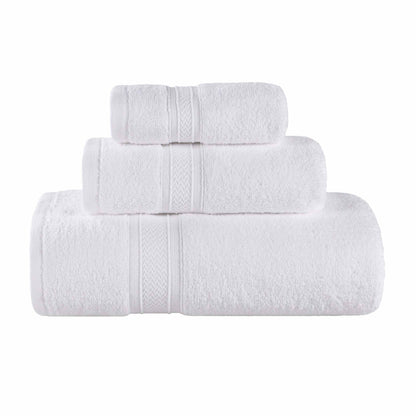 Chevron Zero Twist Solid Soft Absorbent Cotton 3 Piece Towel Set - White
