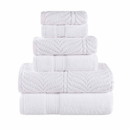 Chevron Zero Twist Solid and Jacquard Soft Cotton 6 Piece Towel Set - White