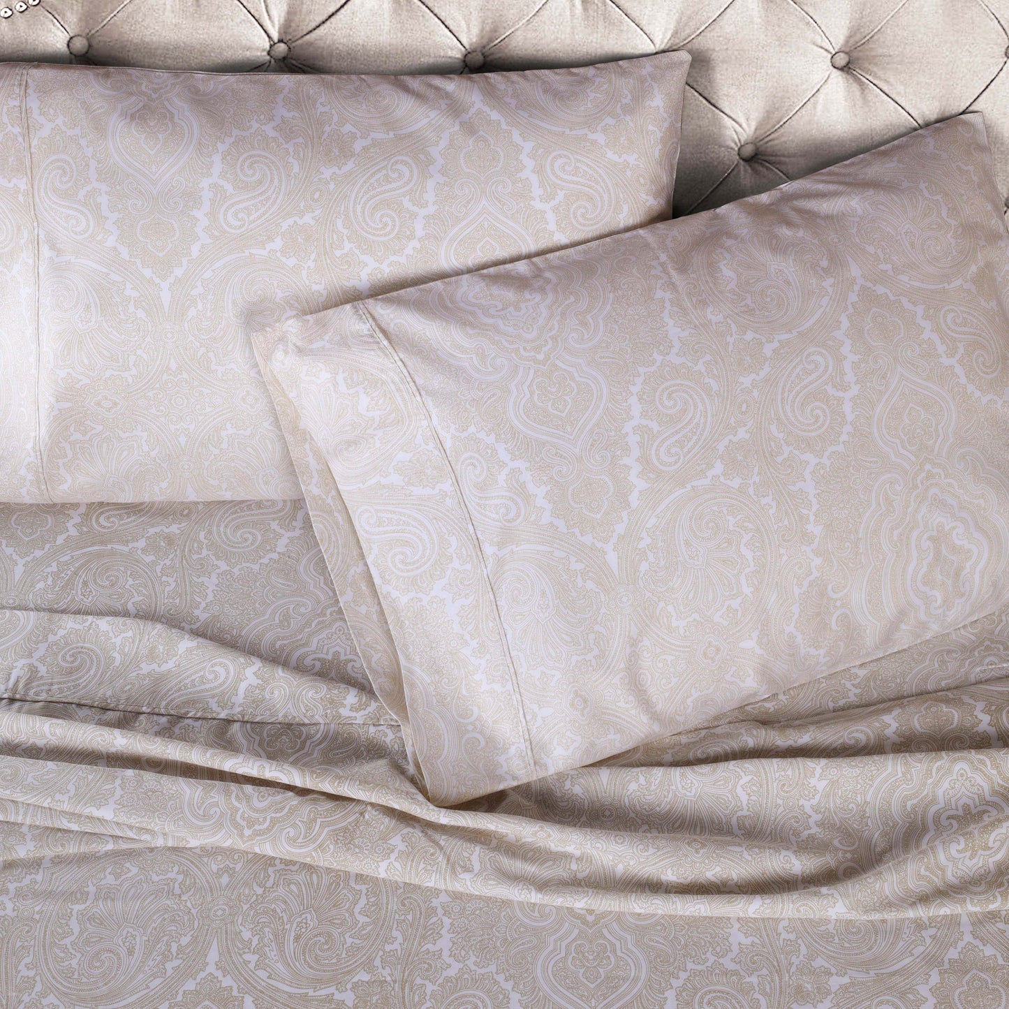 Italian Paisley 600 Thread Count Cotton Blend Deep Pocket Sheet Set - White