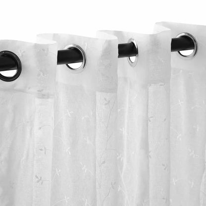 Embroidered Flower 2 Piece Grommet Sheer Curtain Panel Set - White