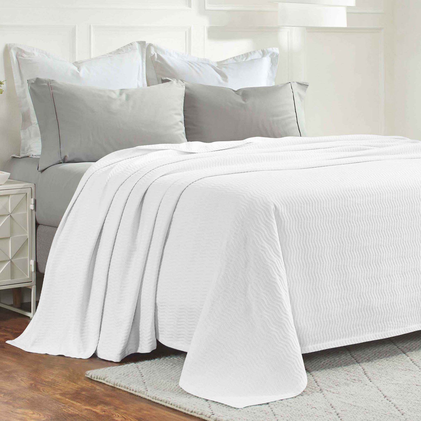 Jena Cotton Textured Chevron Lightweight Woven Blanket - White