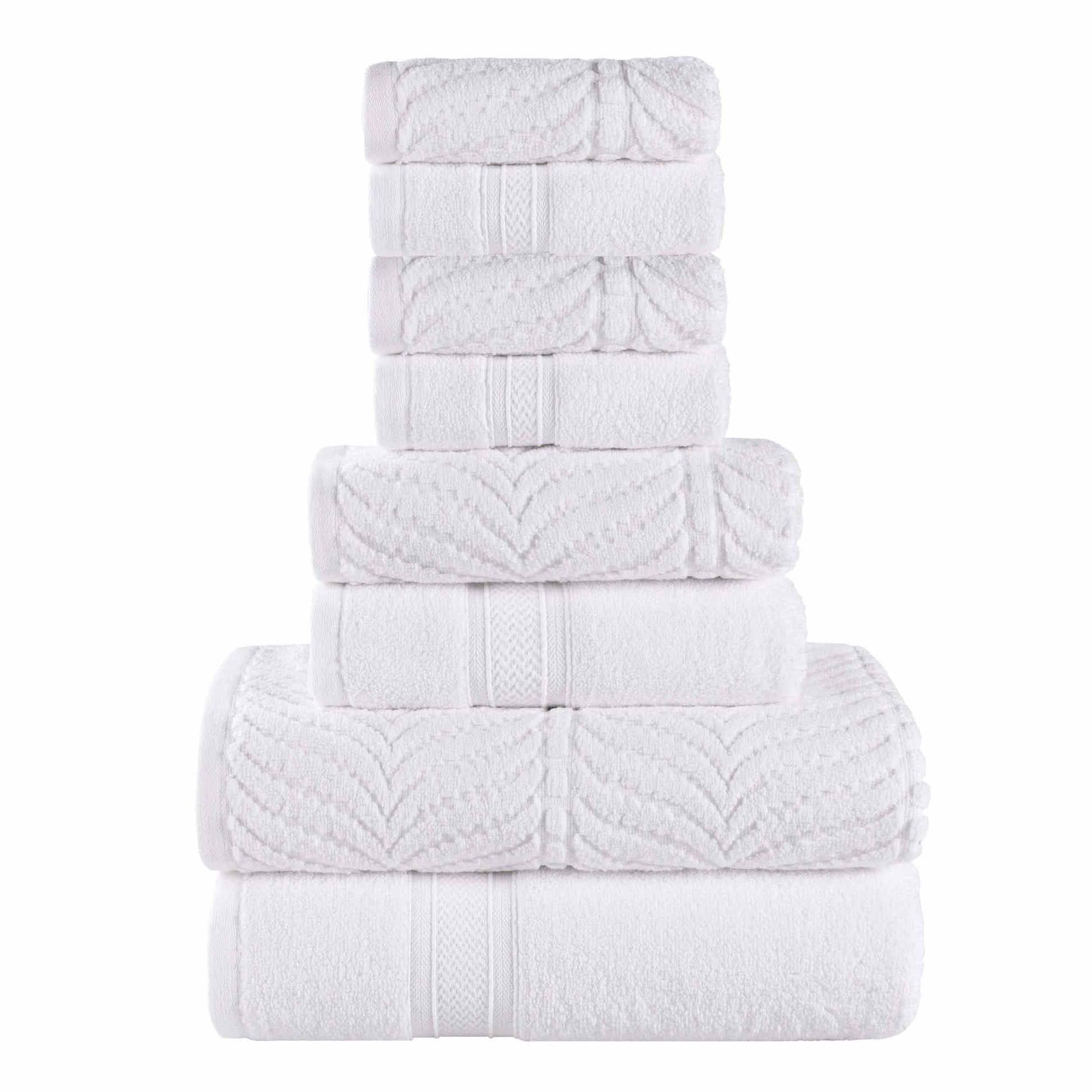 Chevron Zero Twist Solid and Jacquard Cotton 8 Piece Towel Set - White