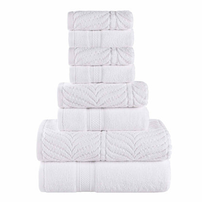 Chevron Zero Twist Solid and Jacquard Cotton 8 Piece Towel Set - White