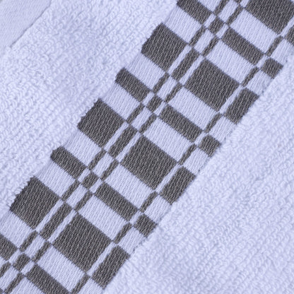 Larissa Cotton Geometric Border Bath Towel Set of 4 - White