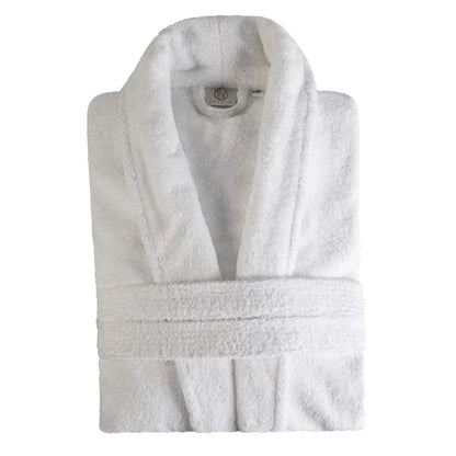 Classic Men's Bath Robe Turkish Cotton Bathrobe with Adjustable Belt - White