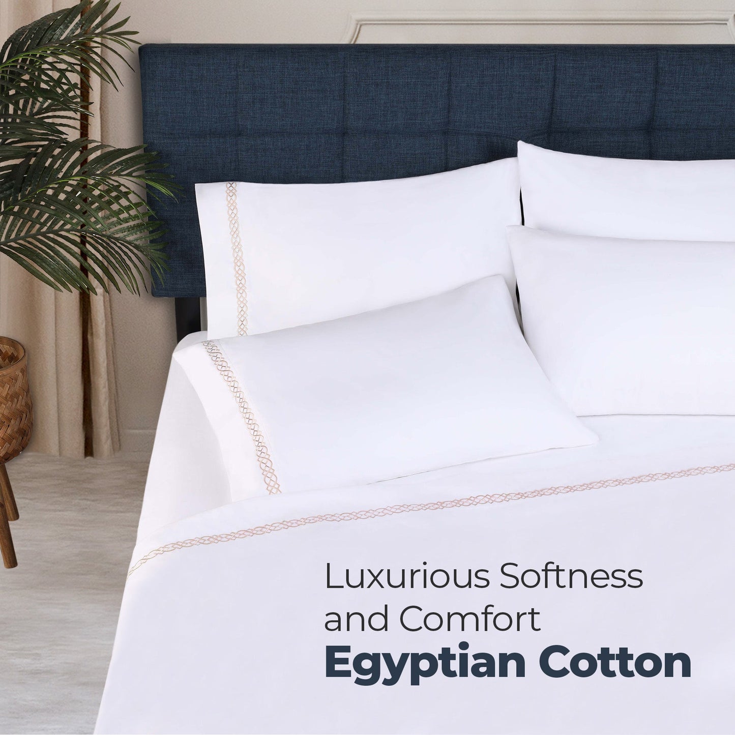 Egyptian Cotton 1000 Thread Count Embroidered Pillowcase Set - White