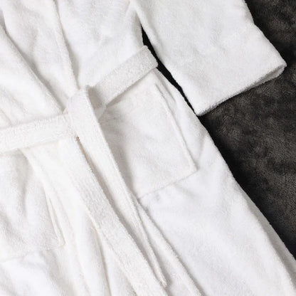 Classic Women's Bath Robe Turkish Cotton Bathrobe with Adjustable Belt - White