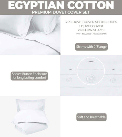 Egyptian Cotton 300 Thread Count Solid Duvet Cover Set - White