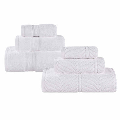 Chevron Zero Twist Solid and Jacquard Soft Cotton 6 Piece Towel Set - White
