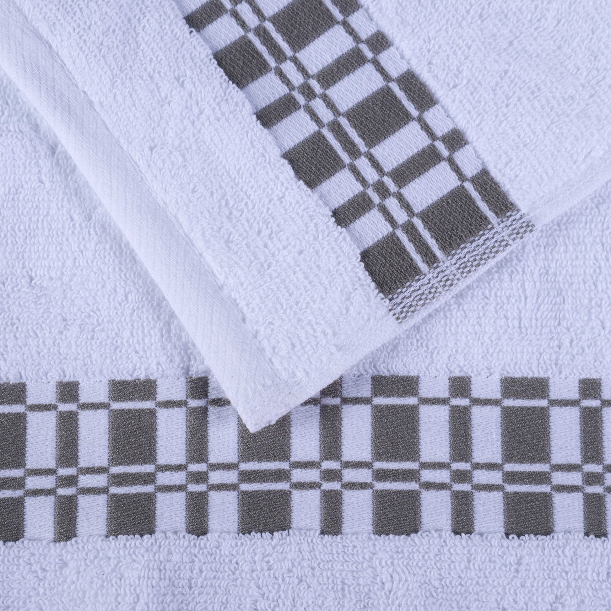 Larissa Cotton Geometric Border Bath Towel Set of 4 - White