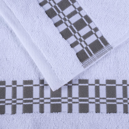 Larissa Cotton Geometric Border Bath Towel Set of 4 - White
