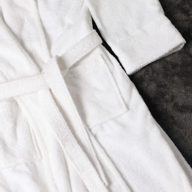 Classic Men's Bath Robe Turkish Cotton Bathrobe with Adjustable Belt - White