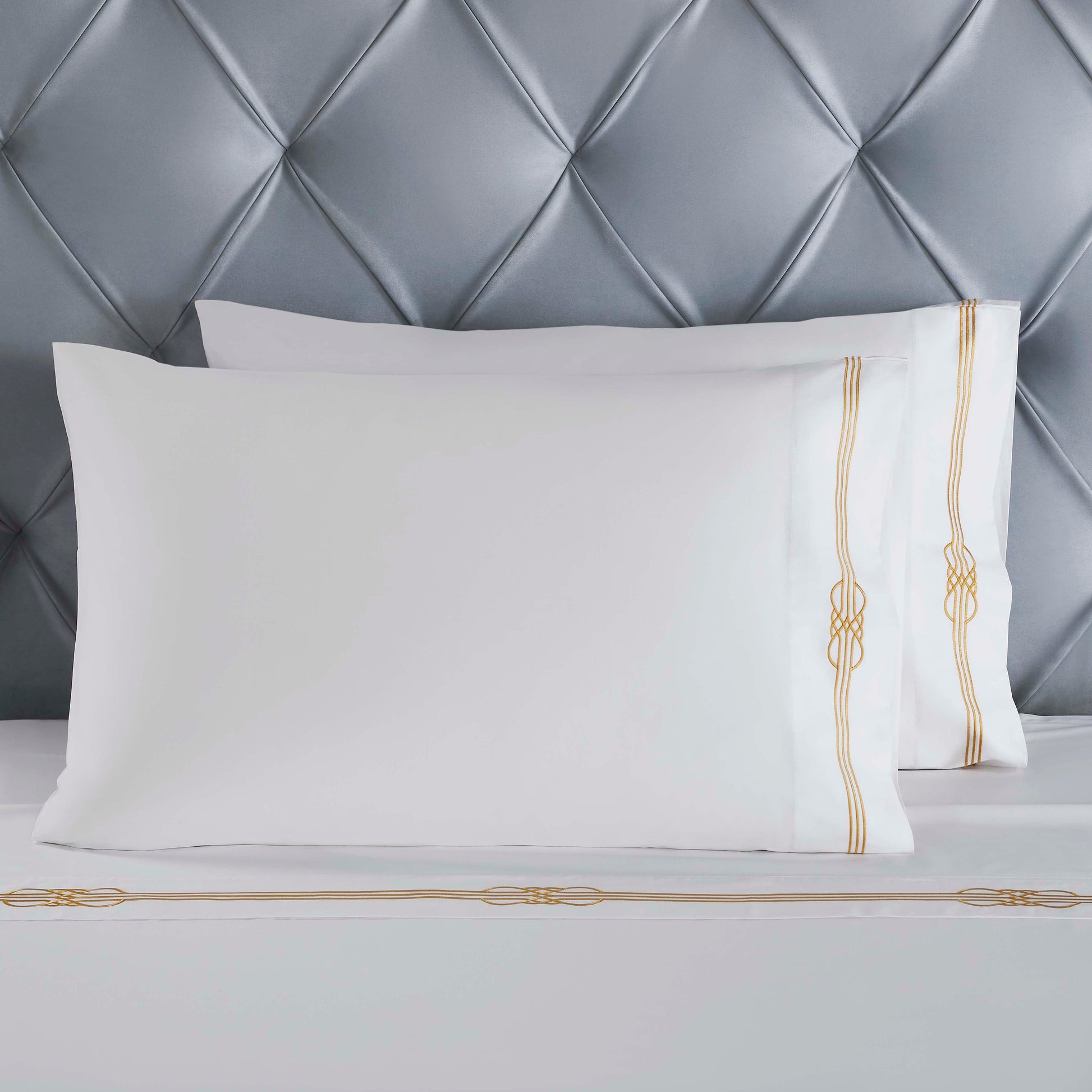 Moonlawn Cotton Gold Embroidered Deep Pocket Bed Sheet Set - White-Gold