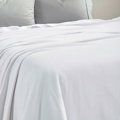 Nobel Cotton Textured Jacquard Chevron Lightweight Woven Blanket - White