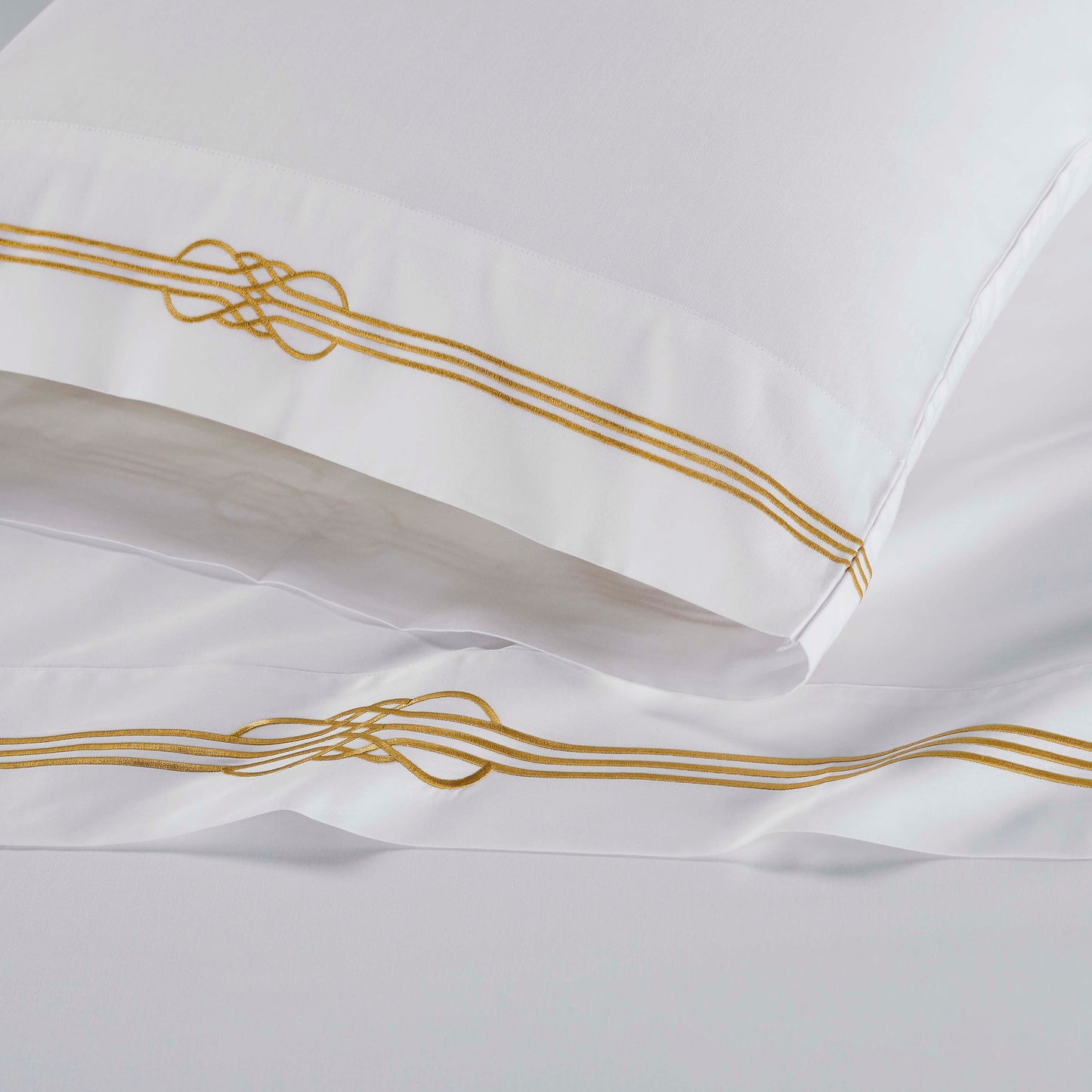 Moonlawn Cotton Gold Embroidered Deep Pocket Bed Sheet Set - White-Gold