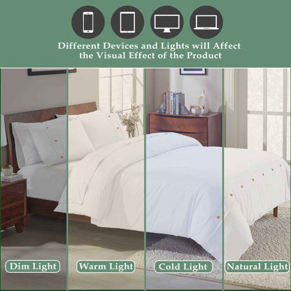 Gina Organic Cotton 300 Thread Count Percale 3 Piece Duvet Cover Set - White