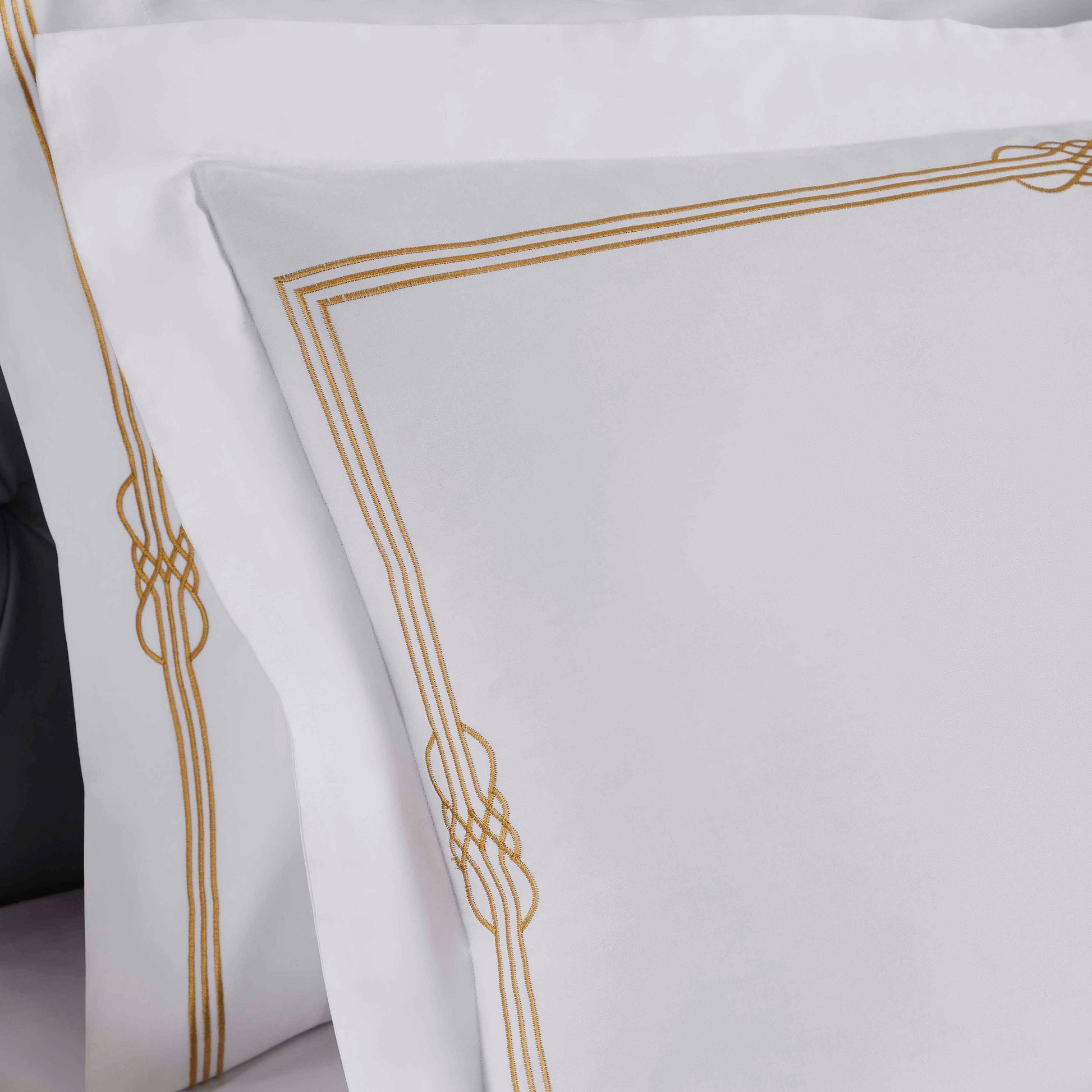 Moonlawn Cotton Gold Embroidered 3 Piece Duvet Cover Set - White-Gold