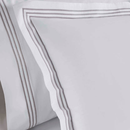 Brandon Cotton Three-Line Embroidered 3 Piece Duvet Cover Set - White