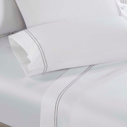 Fieldstone Cotton Two-Line Embroidered Deep Pocket Bed Sheet Set - White