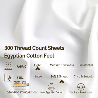 Egyptian Cotton 300 Thread Count Solid Deep Pocket Sheet Set - White