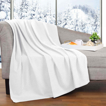 Jena Cotton Textured Chevron Lightweight Woven Blanket - White