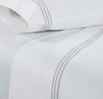 Brandon Cotton Three-Line Embroidered Deep Pocket Bed Sheet Set - White