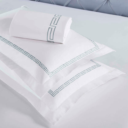 Harrison Cotton Greek Key Embroidered 3 Piece Duvet Cover Set - White