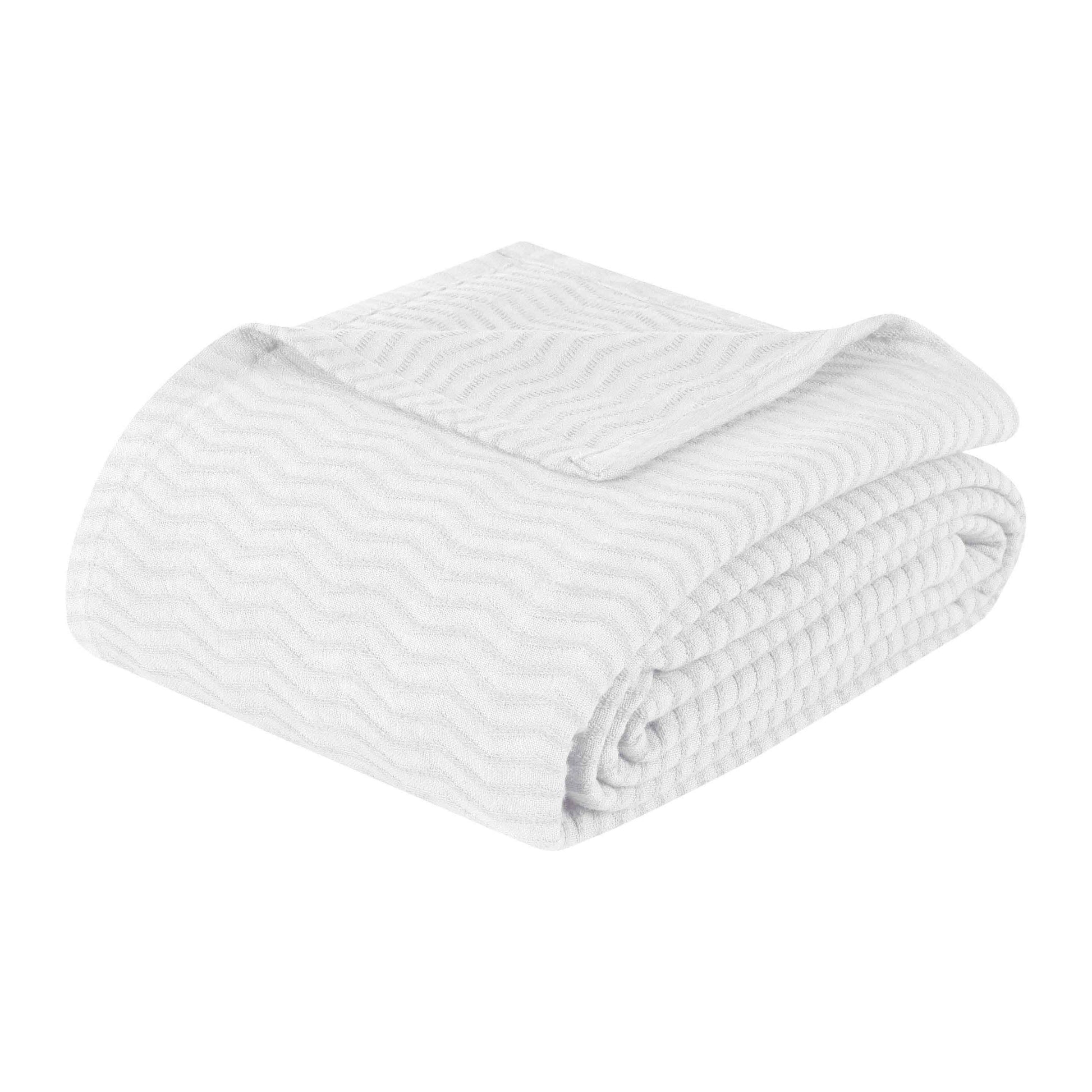 Jena Cotton Textured Chevron Lightweight Woven Blanket - White