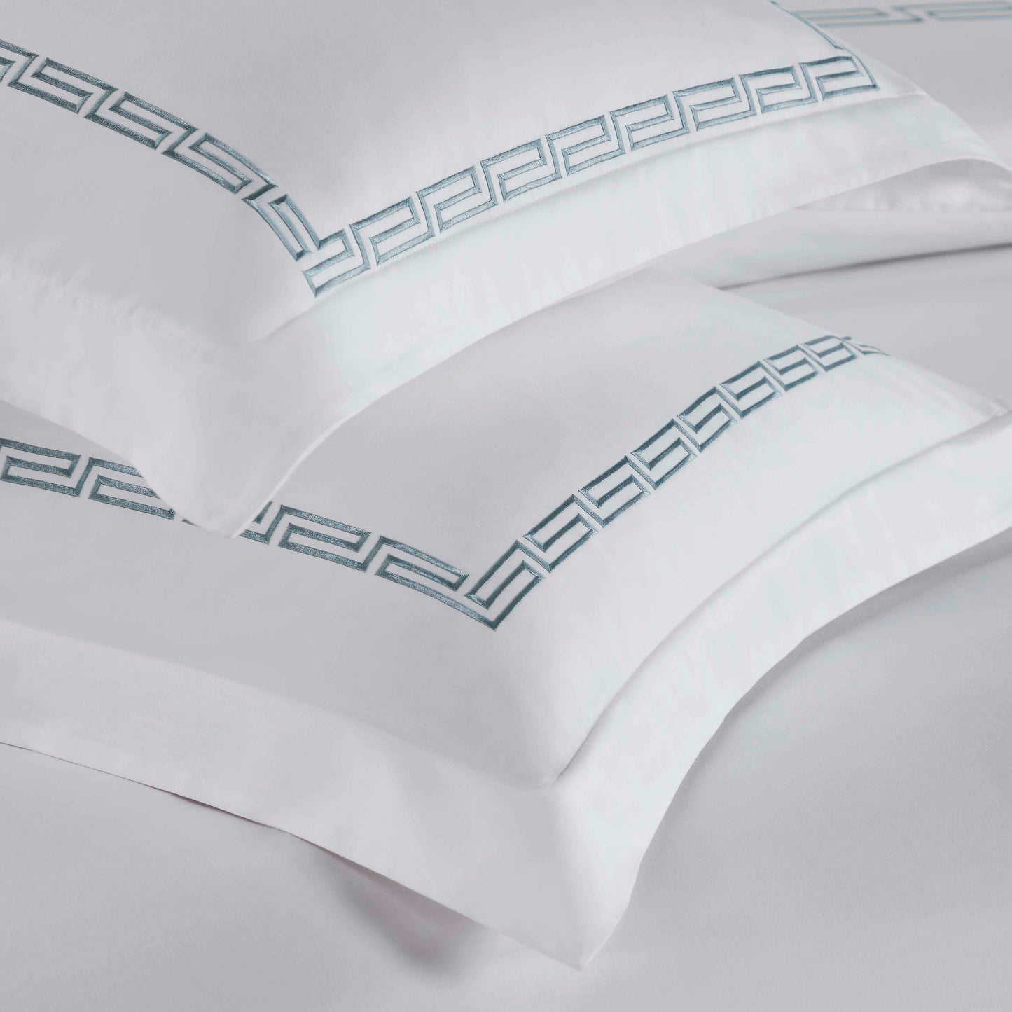 Harrison Cotton Greek Key Embroidered 3 Piece Duvet Cover Set - White