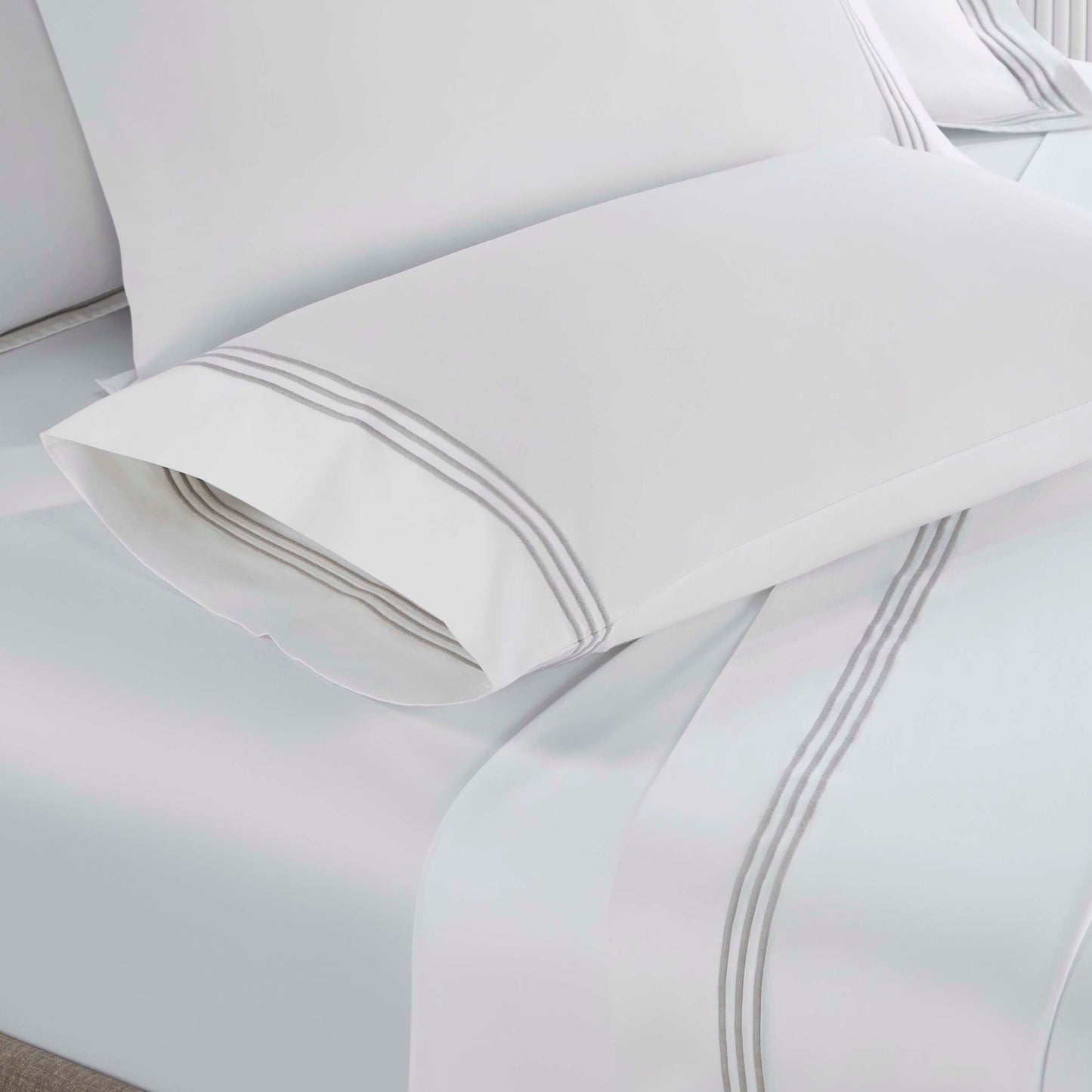 Brandon Cotton Three-Line Embroidered Deep Pocket Bed Sheet Set - White